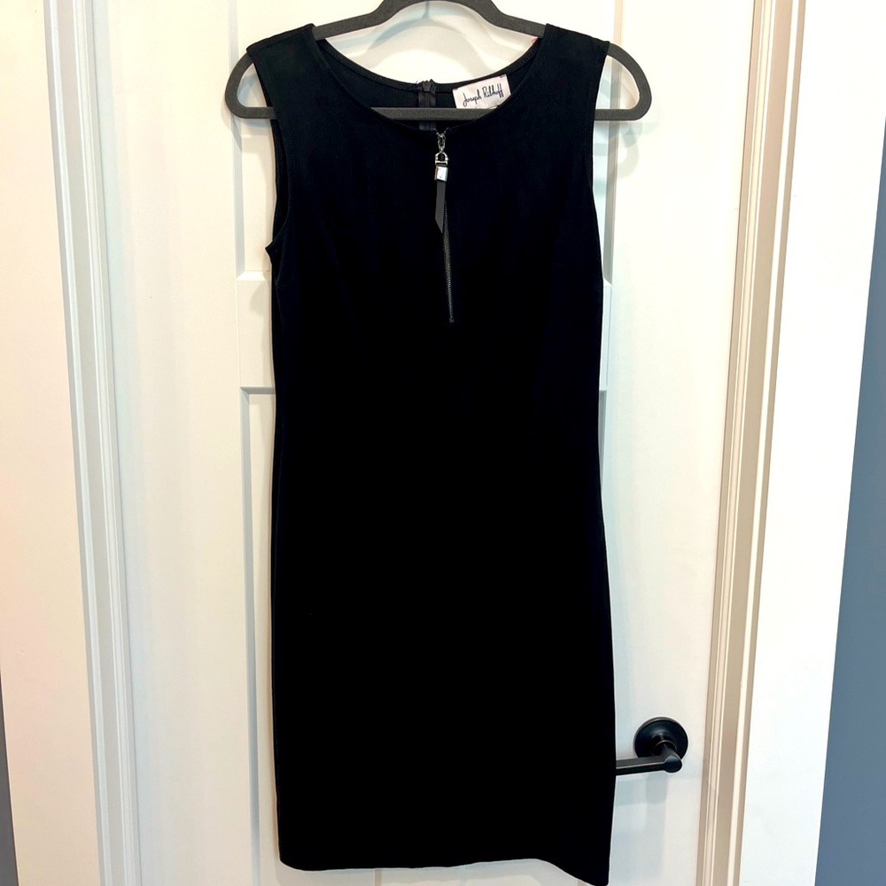 Joseph Ribkoff Women’s Suede Front Zip Sleeveless‎ Shift Dress Black Size 10